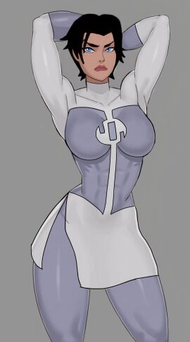 1girls 2024 2d 2d_(artwork) alien anissa arms_up big_breasts black_hair blue_eyes breasts clothed clothed_female costume drawingthings12 edit edited female female_only fully_clothed hands_behind_head invincible invincible_(comics) invincible_(tv_series) looking_at_viewer muscle_mommy muscles muscular muscular_female muscular_thighs non-human pinup pose questionable realistic_breast_size realistic_proportions short_hair silver_background simple_background soldier solo solo_female sunsetriders7 superheroine thick_thighs viltrumite viltrumite_uniform white_skirt