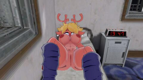 1girls 3d alarm_clock anthro anthro_female anthro_only antlers anus arm_warmers ass bed blue_eyes breasts brown_body brown_fur cally3d crossover cryptiacurves deer deltarune female female_only fur furry furry_female furry_only genitals humanoid humanoid_female humanoid_only leg_warmers lying_on_back lying_on_bed mammal mammal_humanoid nipples noelle_holiday noelle_holiday_(cryptiacurves) on_back one_eye_closed pussy solo spread_ass spread_legs spreading thick_thighs undertale_(series) voices_of_the_void vrchat vrchat_avatar