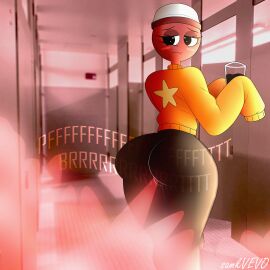 ass ass_focus black_eyes black_pants butt_focus dandy's_world dandys_world fart fart_cloud fart_everywhere fart_fetish farting female fully_clothed gigi_(dandy's_world) liminal_spaces red_fart samkeeydraws samkvevo smile smiling thicc thick thick_ass thick_legs thick_thighs yellow_blouse