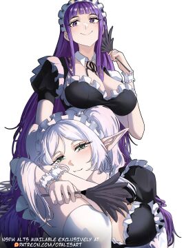 2girls bare_arms bare_shoulders big_breasts breasts clothed clothing color elf_ears elf_female female female_focus female_only fern_(sousou_no_frieren) frieren frieren_beyond_journey's_end hi_res large_breasts light-skinned_female light_skin long_hair looking_at_viewer maid maid_outfit maid_uniform opalisart purple_hair solo_female sousou_no_frieren tagme thick_thighs uniform white_hair