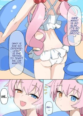 1girls 2d bangs bikini blue_archive blue_eyes blush breasts brown_eyes clothing english english_text excited eyebrows_visible_through_hair eyes female female_human flat_chest flat_chested getting_horny hair hair_between_eyes hair_ornament head_out_of_frame heterochromia hoshino_(blue_archive) human legs light-skinned_female light_skin long_hair looking_at_viewer mabokani open_mouth pink_hair revision small_breasts smile smiling smiling_at_partner solo_focus standing swimsuit teenage_female teenager text torogao translated twintails unknown_artist white_bikini you_gonna_get_raped