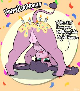 absurd_res anthro anus asinus ass ass_focus balls big_ass big_butt birthday blush butt_focus candle dessert digital_media_(artwork) donkey english_text equid equine eyelashes femboy food genitals hair hi_res huge_ass huge_butt humanoid_genitalia icing long_ears looking_at_viewer looking_back male mammal nipples open_mouth pink_body presenting presenting_hindquarters ratify rear_view simple_background smile solo sprinkles tail text thick_thighs upside-down wide_hips winny_(baebot)