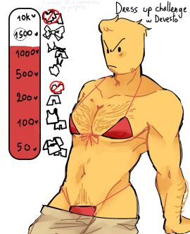 angry_expression bara bra devesto die_of_death_(roblox) hairy_chest only_male panties pubic_hair roblox roblox_game robloxian solo_male strip_game tagme tagme_(artist) thong_panties