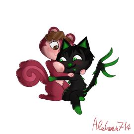 1boy 1girls alegwen714 animal_crossing cat_boy catboy cuddling cute feline female kitten male oc ocs original original_character original_characters squirrel squirrel_girl