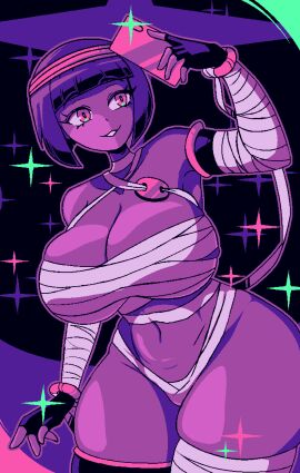bandages huge_breasts menat_(street_fighter) phone quarium thick_thighs voluptuous voluptuous_female wide_hips