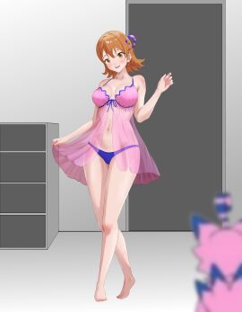 1girls babydoll barefoot biyomon biyomon_(cosplay) breasts digimon digimon_adventure digimon_adventure_tri. feet female hi_res highres light-skinned_female light_skin omeka_gamma orange-haired_female orange_hair panties short_hair sora_takenouchi toei_animation