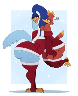 2024 2024s 2girls annoyed anthro armwear ass avian banjo-kazooie beak bear big_ass big_breasts big_butt bird blue_body blue_feather_hair blue_feathers blue_hair blush bodily_fluids breasts breegull christmas clothed clothing cuculiform digital_drawing_(artwork) digital_media_(artwork) duo elbow_gloves eyelashes feathers feet female female/female flat_chest flat_chested footwear fur glistening glistening_body glistening_eyes gloves green_eyes hair handwear hi_res holidays huge_ass huge_butt kazooie legwear looking_at_viewer looney_tunes mammal new_world_ground_cuckoo pear-shaped_figure pear_shaped pear_shaped_female rareware red_body red_eyes red_feathers road_runner_(looney_tunes) roadrunner shaded simple_background small_breasts smile sssonic2 stockings sweat sweatdrop tail tongue tongue_out warner_bros warner_brothers