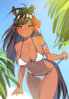 1girls adult adult_female ahoge animal_ear_fluff animal_ears antenna_hair arm_support armband bare_arms bare_belly bare_chest bare_hands bare_hips bare_legs bare_midriff bare_navel bare_shoulders bare_skin bare_thighs beijuu belly belly_button bikini bikini_bottom bikini_bottom_pull bikini_only bikini_pull bikini_top black-haired_female black_hair black_thoroughbred_(kemono_friends) blue_background blue_sky breasts brown-skinned_female brown_skin brown_skinned_female brown_thoroughbred_(kemono_friends) busty busty_female cleavage collarbone dark-skinned_female dark_skin dot_nose elbows exposed exposed_arms exposed_belly exposed_legs exposed_midriff exposed_shoulders exposed_thighs female female_focus female_only fingernails fingers flower flower_hair_ornament flower_on_head grin groin hair_ornament hairband half-closed_eyes high_resolution highres hourglass_figure japan_racing_association juz kemono_friends kemonomimi large_breasts lean_figure legs legs_together long_hair looking_at_viewer looking_down looking_down_at_viewer mature_female navel outdoors outside parted_bangs parted_lips purple-eyed_female purple_eyes shoulders simple_background sky slender_body slender_waist slim_female slim_waist smile smiley_face smiling_at_viewer smirk solo standing string_bikini swimsuit swimwear thick_thighs thigh_gap thighs thin_waist upper_body v-line white_armband white_bikini white_bikini_bottom white_bikini_only white_bikini_top white_hairband white_string_bikini white_swimsuit white_swimwear wide_hips