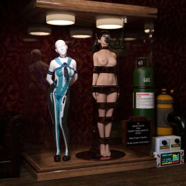 3d black_hair bondage bound bound_arms bound_legs completely_nude display_case english_text eve_(stellar_blade) female female_only femsub mannequin nude nude_female oldmanjaay stationary_restraints stellar_blade text trophy_case