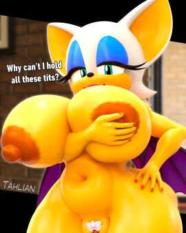 3d 3d_(artwork) 3d_model absurd_res anthro areola bat big_breasts biped blurred_background breasts dialogue digital_media_(artwork) eyelashes female genitals half-closed_eyes hand_on_hip hi_res holding_breast huge_breasts looking_at_viewer mammal mobian mobian_(species) mobian_bat narrowed_eyes nipples nude pubes pupils pussy rouge_the_bat sega smile solo sonic_(series) sonic_adventure_2 sonic_the_hedgehog_(series) tahlian text thick_thighs