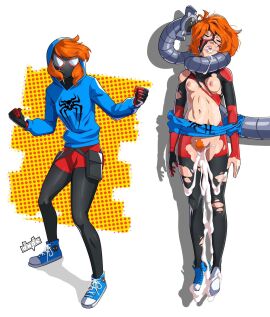 1boy 1girls 2d bad_end before_and_after breasts broken_rape_victim cum cum_drip cum_in_pussy cum_inside damaged_clothes defeated defeated_heroine doctor_octopus dude-doodle-do exposed exposed_breasts exposed_pussy female female_focus ginger_hair kaylin_watson lady-spider light-skinned_female light_skin male marvel marvel_comics oc original_character pubic_hair pussy ripped_clothing spider-man_(series) spidersona superhero_costume superheroine tagme torn_clothes torn_clothing used_like_a_pocket_pussy used_like_a_toy