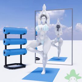 1girls 3d 3d_(artwork) alternate_version_available barefoot female female_only full_body kennyb0mber_(artist) mirror nintendo pose solo solo_female stretch wii_fit wii_fit_trainer wii_fit_trainer_(female) yoga