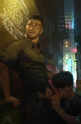 alley male male_only night oral_sex outdoors