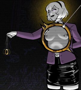 black_lipstick homestuck looking_at_viewer no_bra pencil_skirt pierced_nipples piercings rose_lalonde short_skirt soldierexclipse x-ray x-ray_view