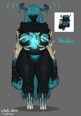 1girls areola areolae artist_name big_ass big_breasts big_hands big_thighs blue_hair bone branch breasts child_bearing_hips curvy curvy_figure dark-skinned_female dark_fur dark_skin english_text exoskeleton female hairy hairy_pussy hi_res horn horns long_arms long_hair minecraft monster_girl non-human pubic_hair pussy reference reference_image simple_background soul souls sound_wave sound_waves text thick_thighs thighs trophimos visible_nipples warden_(minecraft) warden_woman_(minecraft)