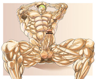 baki_the_grappler erect_penis erection grappler_baki jack_hanma legs_spread male male_focus male_only muscular muscular_male nudity penis unagi_(pixiv)