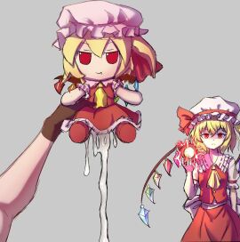 1boy admiral0828 after_sex clothed compression_artifacts cum cum_drip doll fang female flandre_scarlet fumo_plush impending_doom magic male plush_doll plushie plushophilia red_eyes sparkle_doll_meme touhou