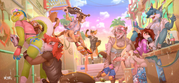 after_anal after_sex anal anal_fingering anal_sex animal_genitalia animal_penis anthro anus ass backpack backsack balls ballsack beverage beverage_can blush bodily_fluids border_collie bottle bottomless bottomless_anthro bottomless_male bottomwear canid canine canine_genitalia canine_penis canis clothed clothing coca-cola collie container cum cum_from_ass cum_in_ass cum_inside cum_on_penis cum_on_wall cum_string detailed_background digital_media_(artwork) domestic_dog ear_piercing erection eyewear eyewear_on_head femboy fingering fingers footwear fox fur gaping gaping_anus gecko genital_fluids genitals glasses glasses_on_head gloves graffiti graffiti_on_wall group hair handwear herding_dog holding_bottomwear holding_clothing holding_object holding_pants humanoid_genitalia humanoid_penis jomagaher k_98 knee_pads knot lizard looking_back male male/male mammal mustelid open_mouth oral oral_penetration otter outside pants pastoral_dog penetration penis pepsi piercing pink_eyewear pink_glasses police police_hat police_officer police_uniform raised_tail reptile rimming scalie sea_otter sex sheepdog shirt shoes sitting skateboard skateboarding skimpy_underwear smile socks soda_bottle spray_can spread_legs spreading stairs stealing_pants tail topwear underwear uniform vehicle wolf