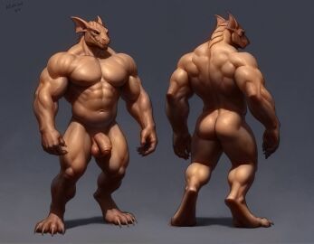 abs aduran anthro ass biceps biped digital_drawing_(artwork) digital_media_(artwork) digitigrade dragon flaccid foreskin genitals hi_res humanoid_genitalia male muscular muscular_anthro muscular_male mythological_creature mythological_scalie mythology navel penis scalie solo standing uncircumcised