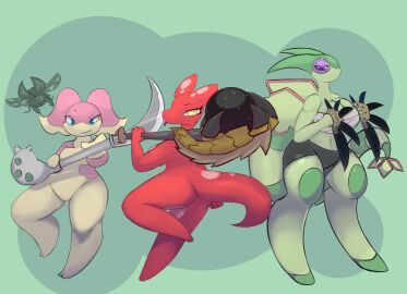 anthro anthro_only artesjsc audino big_breasts breasts cleavage female flygon huge_breasts pokemon pokemon_(species) tagme thick_thighs wide_hips