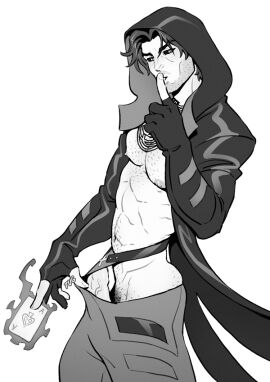 abs black_and_white caucasian caucasian_male flaccid gambit male male_only marvel marvel_comics muscles muscular muscular_male mutant_(marvel) open_coat penis penis_peek playing_card remy_lebeau schizoid shh superhero uncolored veiny_penis x-men x-men_97