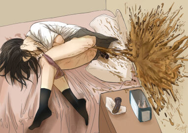 accident after_masturbation anal_masturbation ass bed bedroom buttplug dildo female orgasm scat