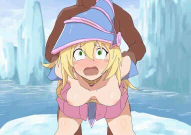 1girls animated blush bouncing_breasts breasts dark-skinned_male dark_magician_girl dark_skin doggy_style duel_monster embarrassed female from_behind from_behind_position gif male sex sex_from_behind straight tearing_up tundra worried yu-gi-oh!