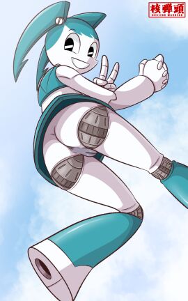 1girls 2d anus female female_only flying humanoid jenny_wakeman mlaatr no_panties nuclear_warhead pussy robot robot_girl robot_humanoid solo upskirt xj-9