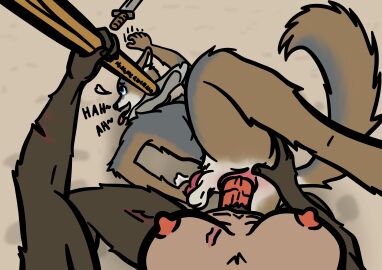 absurd_res ahe_gao anal anal_sex animal_genitalia animal_penis anthro anus ape areola ass axe balls battle_axe biped blue_eyes bodily_fluids breasts brown_body brown_fur canid canine canine_genitalia canine_penis canine_tail clawing_at_ground countershade_arms countershade_breasts countershade_face countershade_legs countershade_tail countershade_torso countershading cum cum_on_ground digital_drawing_(artwork) digital_media_(artwork) duo english_text erection first_person_view fox fur futa_pov futanari genital_fluids genitals grey_body grey_fox grey_fur hand_on_ass hand_on_butt hand_on_own_penis haplorhine heart_symbol hi_res holding_melee_weapon holding_object holding_weapon intersex intersex/male intersex_pov kneeling looking_pleasured lying male mammal masturbating_while_penetrated masturbation medium_breasts medium_tail melee_weapon multicolored_body multicolored_fur muscular muscular_futa muscular_intersex nipples no_shading non-shaded nonameqwerasd nude on_front open_mouth penetration penile penile_penetration penis pinned pinned_neck pinned_to_ground primate pubes raised_tail rough_sex scar scars_all_over sex signature simple_background size_difference smile spread_anus spreading submissive submissive_male sword tail tan_body tan_fur text tongue tongue_out tuft urocyon vein veiny_penis weapon white_body white_fur