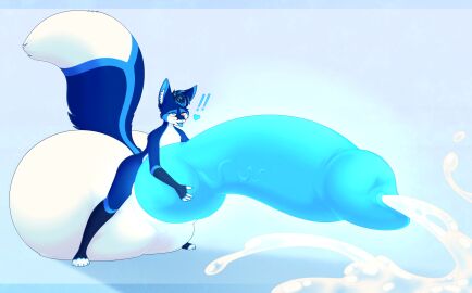 absurd_res animal_genitalia animal_penis anthro balls big_balls big_penis bioluminescence bioluminescent_penis blue_body blue_eyes blue_fur blue_nose blue_penis bodily_fluids canid canine canine_genitalia canine_penis cum excessive_cum excessive_genital_fluids exclamation_point feet fingerless_(marking) fox fur genital_fluids genitals glowing glowing_genitalia glowing_penis heart_symbol heterochromia hi_res huge_balls huge_cock hugging_penis hyper hyper_balls hyper_genitalia hyper_penis knot looking_pleasured male mammal orange_eyes penis red_fox rmcreeps solo teg toeless_(marking) tongue tongue_out true_fox vein veiny_penis