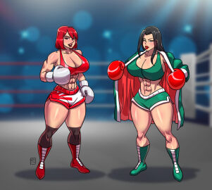 2girls abs ass big_ass big_breasts big_thighs boxing boxing_gloves boxing_ring breasts bust busty chest curvaceous curvy curvy_figure digital_media_(artwork) female female_focus fighting_ring gabocaricaturas gloves hips hourglass_figure huge_ass huge_breasts huge_thighs large_ass large_breasts large_thighs legs light-skinned_female light_skin lipstick mature mature_female multiple_females multiple_girls muscular original original_character original_characters red_boxing_gloves red_gloves red_lipstick slim_waist thick thick_hips thick_legs thick_thighs thighs voluptuous voluptuous_female waist white_boxing_gloves white_gloves wide_ass wide_hips wide_thighs