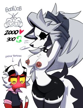 1boy 1girls 2025 annoyed anthro areolae armpits arms_up ass belly_button big_ass blush bottom_heavy breast_jiggle breasts breasts_out canid canine canis chest_tuft closed_eyes clothed clothed_female clothing collar cowboy_shot demon duo ear_tuft embarrassed english_text fan_character female fluffy_tail front_view furry grey_body grey_fur grey_hair hair hellhound helluva_boss hi_res imp jiggle large_ass larger_female legs_together legwear long_hair loona_(helluva_boss) male male/female medium_breasts monamania navel nipple_piercing nipples no_bra original original_character partially_clothed piercing shirt shirt_lift shirt_up shorts simple_background size_difference skindentation smaller_male spiked_collar standing stomach straight tail text thick_thighs thighhighs thighs two-tone_body two-tone_fur two-tone_tail undressing very_long_hair white_background white_body white_fur wide_hips wolf wolf_girl
