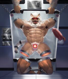 4_missing_limbs abs absurd_res amputee anthro armpit_hair balls bit_gag blindfold body_hair bondage cuff_(restraint) disability erection felid foreskin front_view gag gagged genitals hair hi_res humanoid_genitalia humanoid_penis inuart2001 kneeling leg_spreader lion male male_only malesub mammal muscular muscular_male nipple_piercing nipple_ring nipples nude objectification open_mouth pantherine pecs penis piercing portal_amputation presenting quadruple_amputee restraints retracted_foreskin ring_piercing slave solo spreader_bar submissive_male tail tail_cuff thinking_with_portals tongue tongue_out uncircumcised white_hair