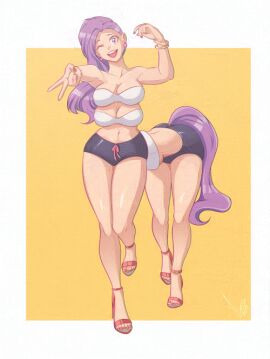 4_legs 6_breasts accessworld bra bracelet breasts centaur centauress female high_heels human human_taur multi_breast multi_leg multi_limb open_mouth painted_nails purple_hair taur