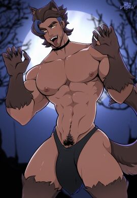 abs all_draw bara biceps bulge halloween holidays male male_nipples male_only masculine_male muscular muscular_male nipples pecs penis penis_outline werewolf yaoi