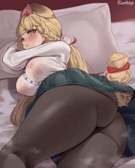 1girls alice_thymefield areola ass ass_focus bed bedroom big_areola big_ass big_breasts big_nipples big_thighs blonde_hair blush breasts bumbledoge bunny_ears bunny_girl bunny_tail butt cute female gigantic_ass gigantic_thighs huge_ass huge_thighs long_hair multicolored_eyes nipples sweat sweatdrop tagme thick_thighs thighs zenless_zone_zero
