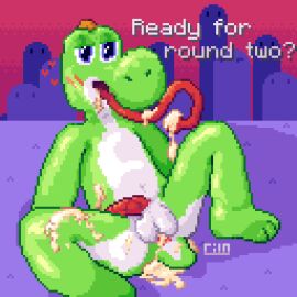 after_sex anthro anus ass balls blue_eyes blush blush_lines bodily_fluids cilokyne countershading cum cum_in_ass cum_in_mouth cum_inside cum_on_ass cum_on_body cum_on_butt cum_on_leg cum_on_self cum_on_tail cum_on_tongue digital_media_(artwork) genital_fluids genitals grass green_body heart_symbol hi_res inviting inviting_to_sex long_tongue male mario_(series) nintendo outdoor_nudity outdoors outside penis pixel_(artwork) pixel_art pixelated plant presenting presenting_anus presenting_hindquarters purple_grass red_anus red_penis red_sky short_tail sitting sky solo spread_legs spreading super_mario_bros. tail tongue tongue_out white_balls white_body yoshi