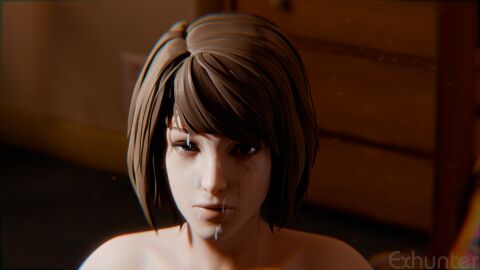 3d brown_hair cum cum_on_face exhunter female female_only freckles life_is_strange looking_at_viewer max_caulfield solo solo_female solo_focus watermark