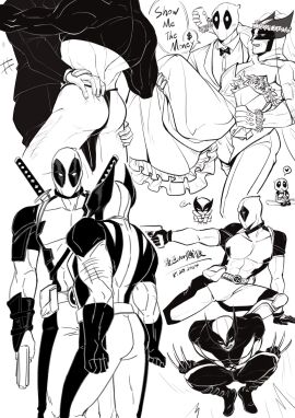 2boys ass ass_focus ass_grab back big_ass big_ass_(male) bridal_gauntlets bulge claws couple deadpool flaccid gay height_difference husband_and_husband james_howlett male male/male male_only marvel marvel_comics mask monochrome muscular muscular_male penis revealing_clothes short_hair siyi1996 superhero_costume wade_wilson wedding_dress wolverine_(x-men) x-men yaoi