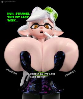 1girls 3d barely_contained_breasts big_breasts black_background breast_expansion breast_growth breast_growth_(enlargement) breasts breasts_bigger_than_head clothes_ripping female huge_breasts image_set inkling large_breasts marie_(splatoon) marie_(wo262) ripping ripping_clothing simple_background splatoon spookieshade wo262_(3d_model_style)