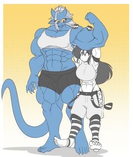 2girls abs demon demon_girl fanart female female_focus female_only marie_(tag-a-long) mime mime_girl mouthless mouthless_female muscles muscular muscular_female original original_art original_artwork size_difference tag-a-long zetora_(rekid3su)