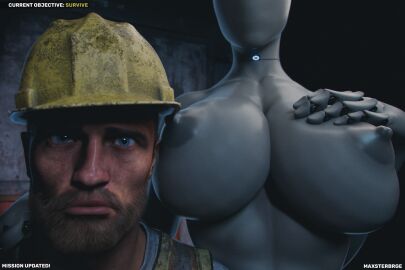 3d afraid al-thera bigger_female blender blender_(software) breasts faceless_female female hand_on_breast inminent_sex looking_at_viewer male mannequin maxsterbrge monster_girl no_face oc robot robot_girl size_difference taller_female text thousand_yard_stare