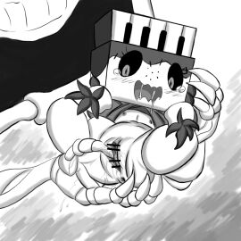 ambiguous_gender anus blush bodily_fluids bone censored duo female female/ambiguous finger_fuck fingering for_a_head genital_fluids genitals hi_res keyboard_instrument liddy_(mhs) midnight_horror_school monochrome musical_instrument nipples object_head omnii34 piano pussy skeleton tears vaginal_fluids vaginal_penetration