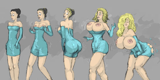 ass ass_expansion before_and_after bimbofication black_hair blonde_hair breast_expansion breast_growth breast_growth_(enlargement) breasts darkohorse female femsub huge_breasts large_breasts nipples original tagme tagme_(artist) torn_clothes