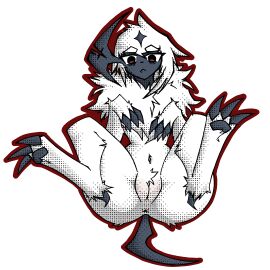 1:1 absol anthro anus ass claws female fur generation_3_pokemon genitals horn knil_(artist) lying navel neck_tuft nintendo on_back pawpads paws pokemon pokemon_(species) presenting pussy red_eyes solo thick_thighs tuft white_body white_fur