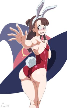 akko_kagari ass big_ass blush bunny_tail bunnysuit canime fat_ass little_witch_academia studio_trigger