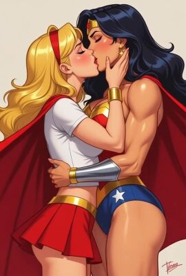 age_difference ai_generated kissing muscular_female saliva supergirl superheroine superpowers tagme video wonder_woman