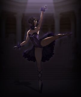 ballerina ballerina_position breasts brown_eyes brown_hair dancer dancer_outfit female human leotard long_legs oc original original_character palace pointe_shoes small_breasts tutu
