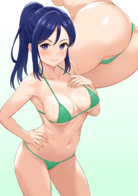 1girls absurd_res absurdres armpits ass ass_cleavage ass_crack back bare_armpits bare_arms bare_ass bare_back bare_belly bare_butt bare_chest bare_hands bare_hips bare_legs bare_midriff bare_navel bare_shoulders bare_skin bare_thighs belly belly_button bikini bikini_bottom bikini_only bikini_top blue-haired_female blue_eyebrows blue_hair blush blush_lines blushing_at_viewer blushing_female breasts busty busty_female busty_teenager butt_crack cleavage cleft_of_venus closed_mouth_smile collarbone dot_nose elbows exposed exposed_armpits exposed_arms exposed_belly exposed_legs exposed_midriff exposed_shoulders exposed_thighs eyebrows_visible_through_hair female female_focus female_only fingernails fingers green_bikini green_bikini_bottom green_bikini_top green_string_bikini green_swimsuit green_swimwear groin hair_between_eyes hand_on_breast hand_on_chest hand_on_hip hand_on_own_breast hand_on_own_chest hand_on_own_hip hand_on_own_waist hand_on_waist high_resolution highres hourglass_figure large_breasts lean_figure legs legs_together light-skined_female light-skinned_female light_skin lips long_hair looking_at_viewer looking_up looking_up_at_viewer love_live! love_live!_sunshine!! matsuura_kanan narrow_waist navel nipple_bulge parted_bangs ponytail purple-eyed_female purple_eyes pussy shiny_arms shiny_ass shiny_breasts shiny_butt shiny_hair shiny_shoulders shiny_skin shoulders sideboob sidelocks simple_background slender_body slender_waist slim_female slim_waist smile smiley_face smiling smiling_at_viewer smirk solo standing string_bikini swimsuit swimwear teenage_female teenager thick_ass thick_thighs thigh_gap thighs thin_waist tsuruyama_(tenten) upper_body v-line white_background wide_hips