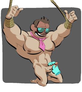 balls bara boner bound_wrists disembodied_hand erection eugene_garcia handjob male male_only muscles muscular necktie nude ok_k.o.!_let's_be_heroes on_knees penis posduroo sunglasses yaoi